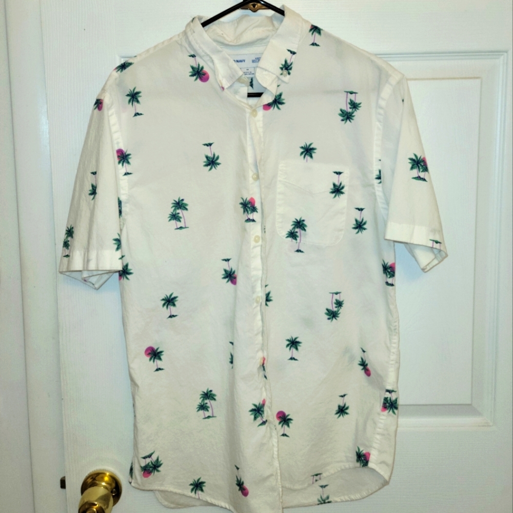 Old Navy Slim Fit Built-in flex Palm Tree Button Down